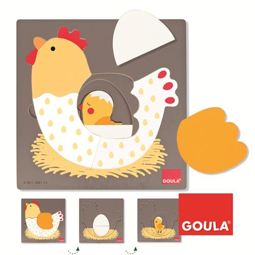 Goula Puzzle en bois 3 niveaux poule